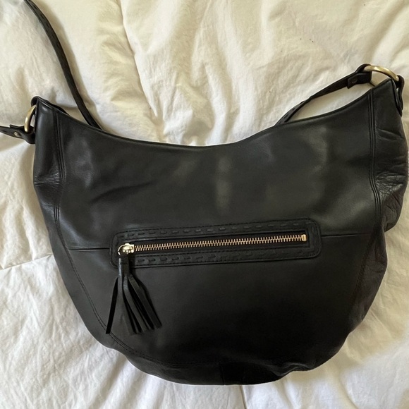 Sigrid Olsen Black Leather Crossbody with antiqued Brass Hardware Medium sized - Picture 3 of 16